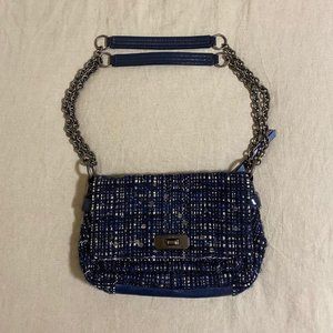 Coach Purse Blue Tweed Chain Crossbody or Shoulder Bag
